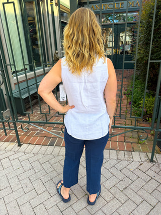 Lulu B White Linen Sleeveless Collar Top