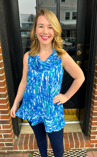 Tango Mango Sleeveless Blue Green Cowl Neck Top