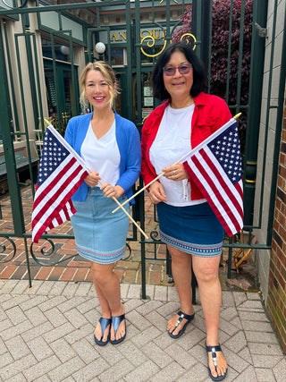 Lulu B Clear Denim Embroidered Stars and Stripes Pull on Jean Skort