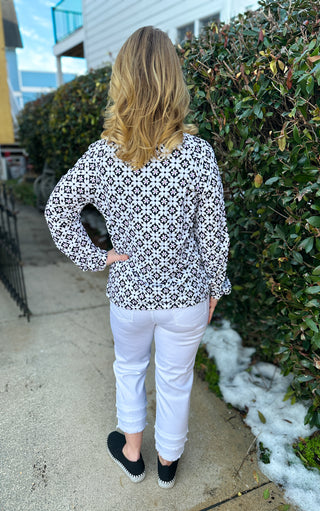 Lulu B Denim Fringe Capri White