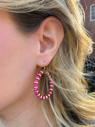 Pink and Gold Beaded Hoop Earrings