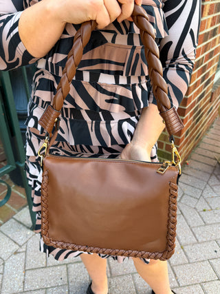 Judith Vegan Whipstitch Shoulder Bag - Brown