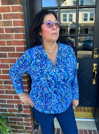 Lulu B Dark Blue Vine Quarter Zip Pullover