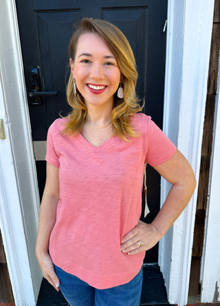 Escape by Habitat Rose Cotton V-Neck Tee