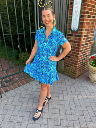 Beachtime by Lulu B Short Sleeve Quarter Zip Ruffle Dress