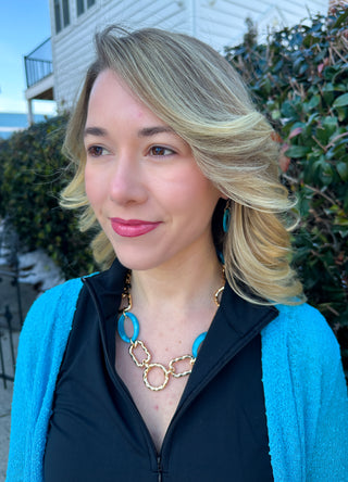 Turquoise and Gold Link Necklace and Earring Set