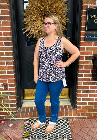 Lulu B Black Floral Basic Tank