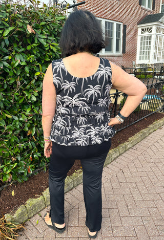 Beachtime by Lulu B Cha Cha Tank Black and Stone Palms