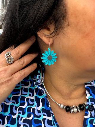Blue Sparkle Flower Earrings