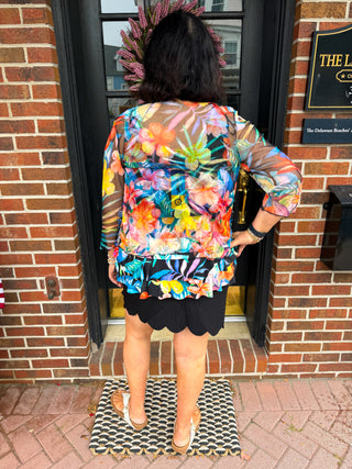 Tango Mango Sheer Mesh Tropical Floral Bolero