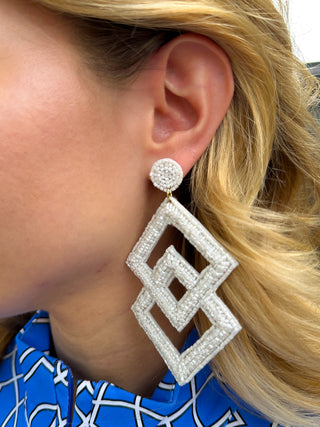 White Beaded Cube Earrings