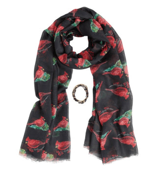 Black Cardinal Scarf + Bracelet Set