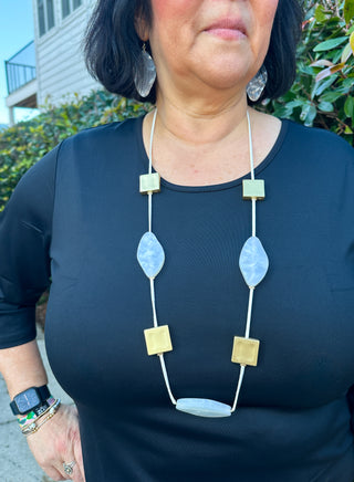 Mother of Pearl and Gold Necklace and Earring Set