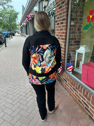 Tango Mango Black Tropical Floral Linen Jacket