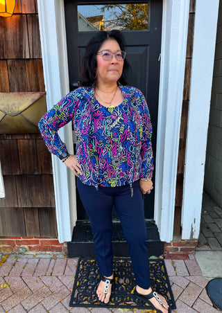 Beachtime by Lulu B Navy Neon Abstract Full Zip Jacket