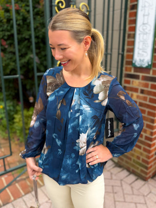 Tango Mango Blue Magnolia Pleated Blouse