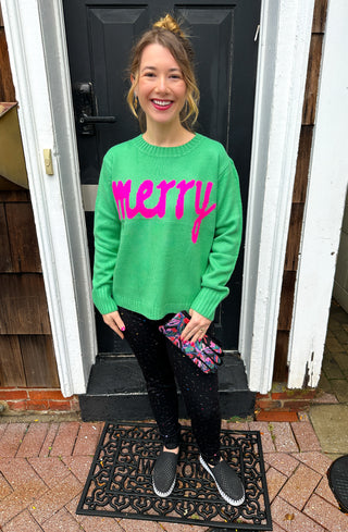 Merry Kelly Green & Pink Graphic Knit Sweater