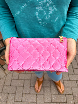 Riley Vegan Crossbody - Quilted Bright Pink Pearl