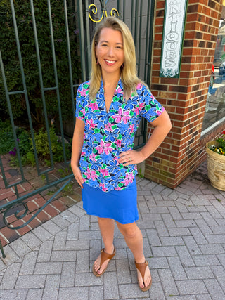 Beachtime by Lulu B Floral Multi Short Sleeve Collar Top