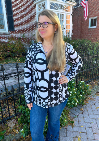 Tango Mango Black and White Circles Zip Jacket