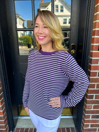 Lulu B Purple and White Stripe Sweater