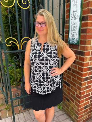 Lulu B Black and Stone Loops UPF 50+ Sleeveless Keyhole Top