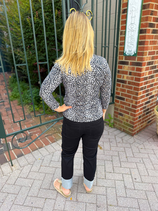 Lulu B Black Sparkle Leopard V-Neck Top