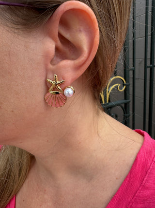 Starfish and Coral Shell Earrings
