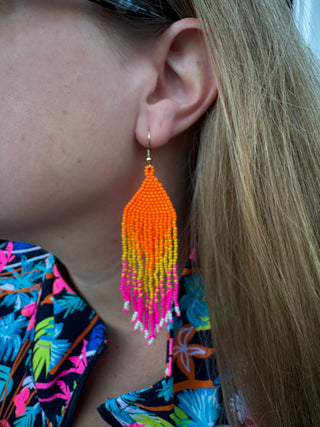 Pink and Orange Beaded Earrings