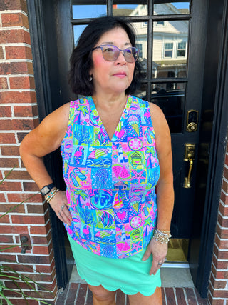 Beachtime by Lulu B Modern Mosaic Sleeveless V-neck Tank