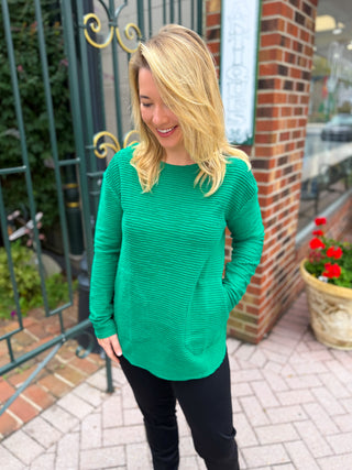 Lulu B Emerald Waffle Texture 2 Pocket Tunic Sweater