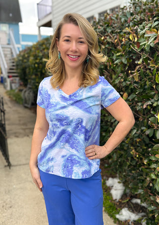Escape by Habitat Ocean Marble Baja Blue V-neck Tee