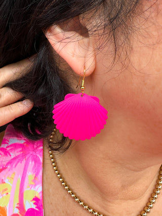 Bright Hot Pink Shell Earrings
