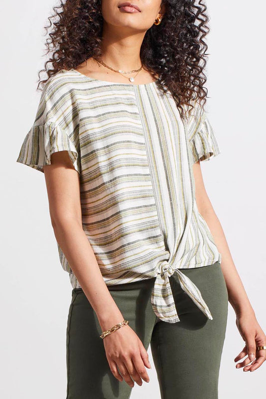 Tribal Jeans Cactus Tie Front Blouse with Frill Sleeve