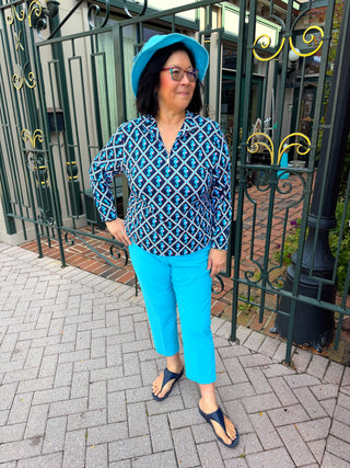 Beachtime by Lulu B Clear Turquoise Seersucker Capri