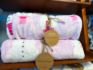 Plush Pink Snowman Throw Blanket