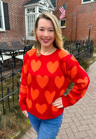 Red and Orange Hearts Knit Sweater