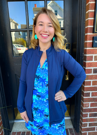 Lulu B Blue Palm Tree Sleeveless V-neck Tank