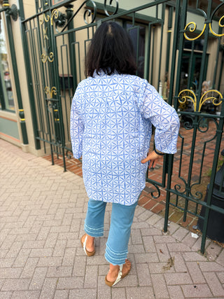 Geo Ultramarine Italian Gauze Button Front Shirt
