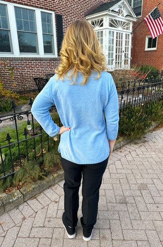 Lulu B Chenille Periwinkle Embroidered Turtle Sweater