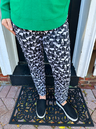 Lulu B Black and White Cocktails Secret Pocket Capri Legging