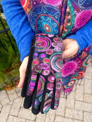 Bright Multicolor Fleece Floral Gloves