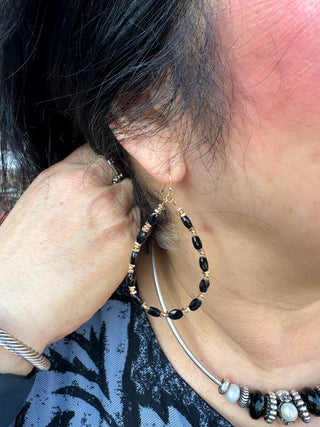 Black Beaded Teardrop Earrings