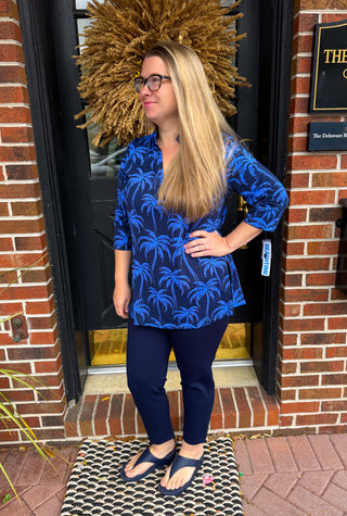 Beachtime by Lulu B Blue Palms Button Tunic