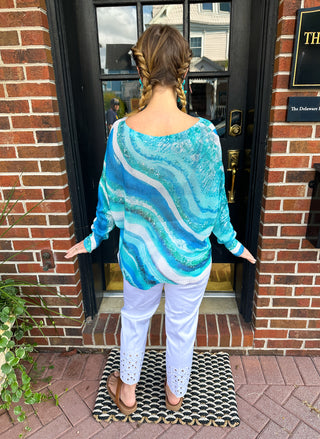 Lulu B White Denim Sparkle Flower Capri