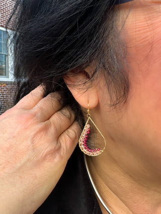 Pink Tear Drop Beaded Earrings
