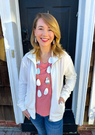 Lulu B Cream Cozy Waffle Knit Full-Zip Jacket