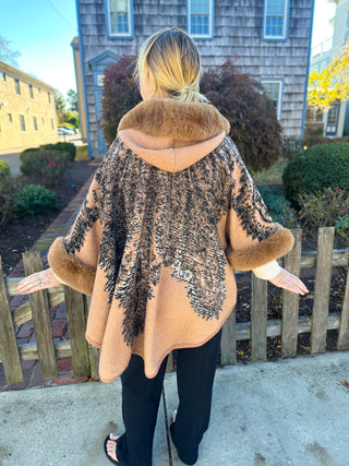 Camel and Black Wrap with Faux Fur Trim