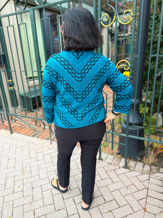 Olivia by Habitat Embroidered Wave Boat Neck Sweater Teal