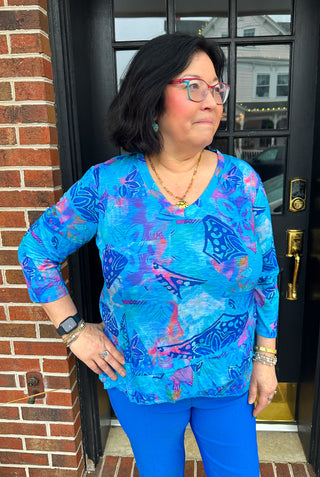 Tango Mango Blue Lagoon V-Neck Tulip Hem Top